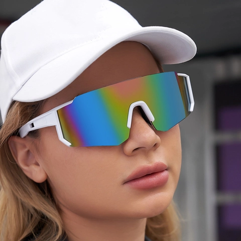 Occhiali Da Sole Sportivi Ciclismo Montatura PC Protezione UV400 Maschera Esterna Corsa Motivo Spruzzi Moda