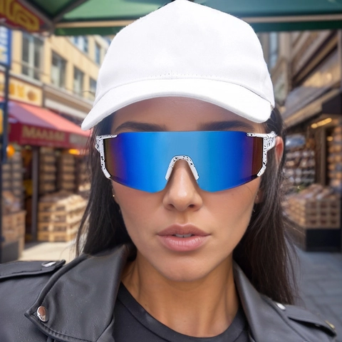 Occhiali Da Sole Sportivi Ciclismo Montatura PC Protezione UV400 Maschera Esterna Corsa Motivo Spruzzi Moda