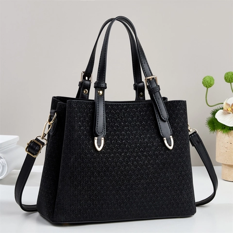 Trendige Damen PU Leder Tote Bag Mit Webmuster Pendler Schultertasche Umhängetasche Mit Verstellbarem Riemen Gold Hardware Geschenk
