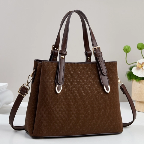 Sac à Main en Cuir PU pour Femmes Texture Tissée Quincaillerie Dorée Sac Fourre-tout Sac Bandoulière pour Navettage Quotidien Style Minimaliste