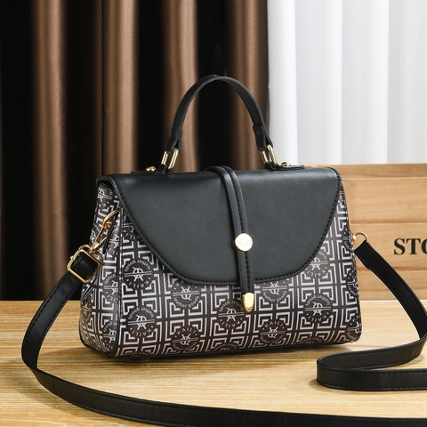Women Handbag PU Leather Geometric Print Crossbody Bag Retro Top Handle Square Satchel Fashion Elegant Urban Simple