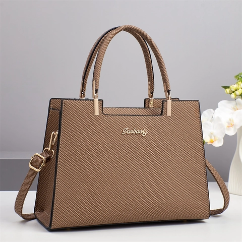 Bolso De Mano Para Mujer Cuero PU Textura Tejida Bolso Estructurado Asa Superior Herrajes Dorados Moda Color Sólido Bandolera