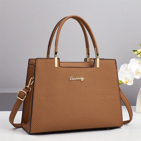 Bolso De Mano Para Mujer Cuero PU Textura Tejida Bolso Estructurado Asa Superior Herrajes Dorados Moda Color Sólido Bandolera