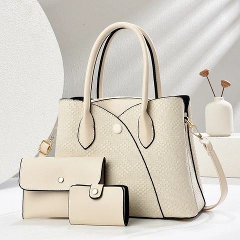 Women PU Leather Woven Embossed Tote And Envelope Pouch And Card Holder Elegant Solid Color Top Handle Crossbody Handbag