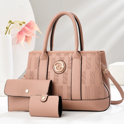Damen Taschen Sets PU Leder Geprägt Litschi Textur Handtasche Tote Geldbörse Kartenhalter Elegant Schultertasche Täglich