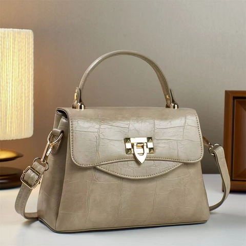 Elegante Damen Handtasche Mit Krokodilmuster PU Leder Retro Henkeltasche Schultertasche Umhängetasche Goldene Hardware