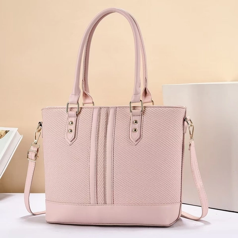 Ruime Dames Tote Bag Geweven Textuur PU Leer Minimalistische Commuter Handtas Met Afneembare Schouderriem