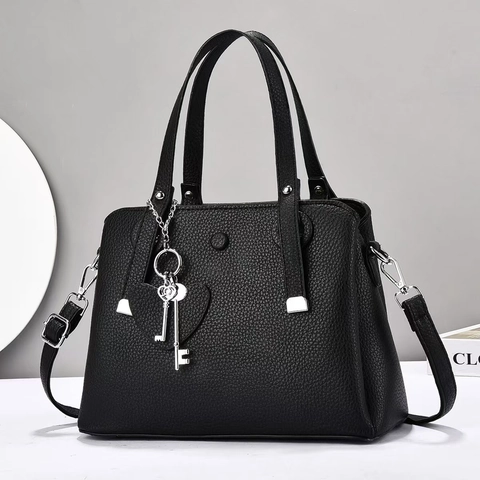 Borsa A Mano Da Donna In Pelle PU Con Trama Litchi Borsa A Tracolla Per Ufficio Con Pendente A Cuore E Chiave Giornaliera