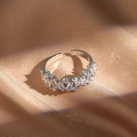 Adjustable Open Ring Brass AAA Zircon Irregular Staggered Baguette Round Cut Colorful Minimalist Niche Luxury Jewelry