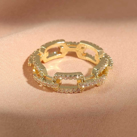 Kettenglied Ring Messing AAA Zirkonia Pflaster Geometrischer Modeschmuck Für Frauen