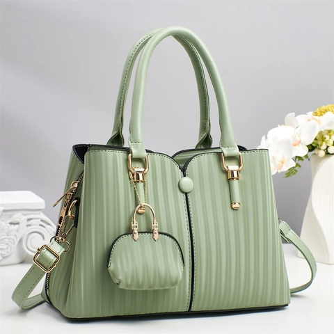 Borsa A Mano Da Donna Pelle PU Trama Pieghettata Verticale Grande Capacità Borsa A Spalla Tote Con Pendente Mini Pochette Versatile