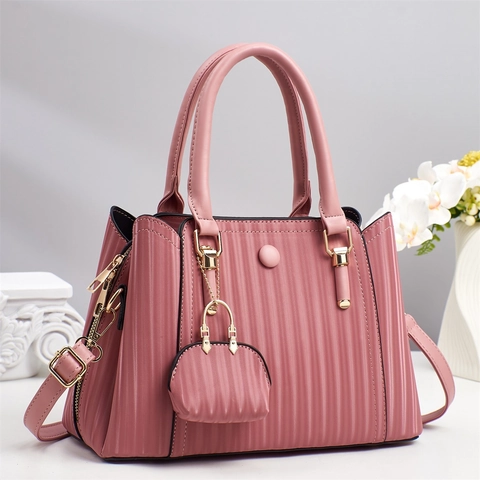 Sac Fourre-Tout Pour Femmes En Cuir PU Rayure Plissée Verticale Sac À Main Avec Mini Pochette Et Bandoulière