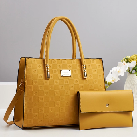 Embossed PU Leather Handbag For Women Large Capacity 2 Piece Tote Bag Set Minimalist Crossbody Shoulder Bag Office Daily Travel