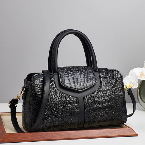 Krokodil Patroon Boston Handtas Elegante PU Leer Kussentas Schoudertas Crossbody Met Afneembare Riem Voor Dagelijks