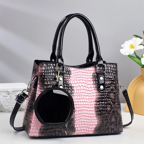 Sac À Main Femme Motif Crocodile Brillant Dégradé En Cuir PU Sac Cabas Avec Bandoulière Et Petit Porte Monnaie Rond
