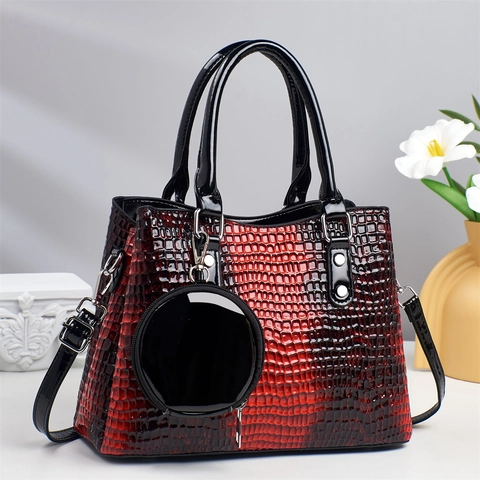 Sac À Main Femme Motif Crocodile Brillant Dégradé En Cuir PU Sac Cabas Avec Bandoulière Et Petit Porte Monnaie Rond