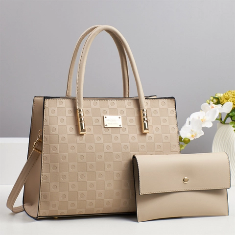 Sac À Main Et Pochette Pour Femmes Cuir PU Motif Géométrique Embossé Matériel Doré Bandoulière Amovible Bureau Élégant