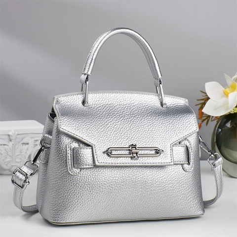 Sac À Épaule Femme Motif Litchi Cuir PU Boucle Argentée Sac À Main Grande Kapacité Bandoulière Réglable Élégant