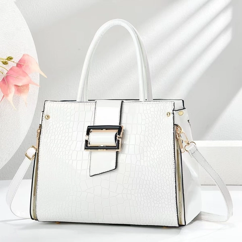 Women Crocodile Pattern PU Leather Handbag Glossy Patent Shoulder Tote Bag Chic Retro With Detachable Strap Modern