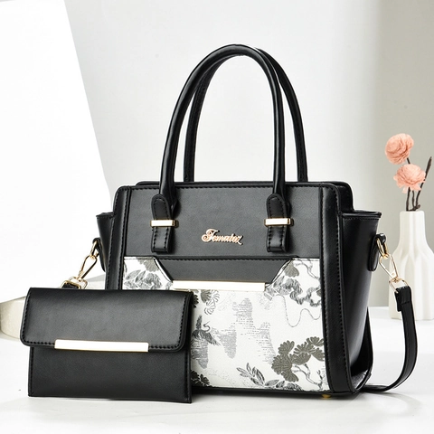 Borsa A Mano Donna E Portafoglio Lungo Pelle PU Ricamo Fiori Uccelli Stile Cinese Elegante Grande Capacità