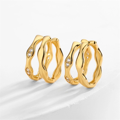 Irreguläre Wellen Ear Cuffs Nicht Durchstochene Kupfer Ohrringe Mit Zirkon Und Künstliche Perle Elegantes Geometrisches Schmuckstück