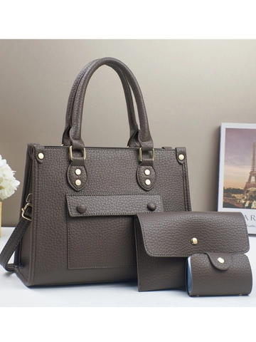 Women Pebbled PU Leather Tote Bag Envelope Clutch And Card Holder Gold Rivets Fashion Business Commute Solid Color