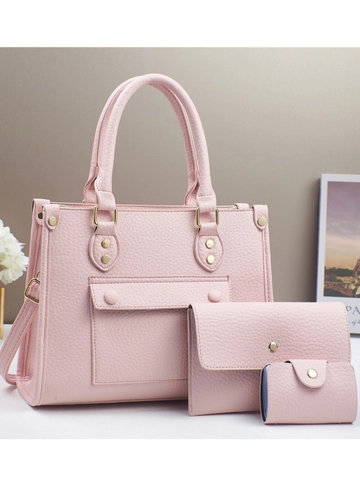 Women Pebbled PU Leather Tote Bag Envelope Clutch And Card Holder Gold Rivets Fashion Business Commute Solid Color