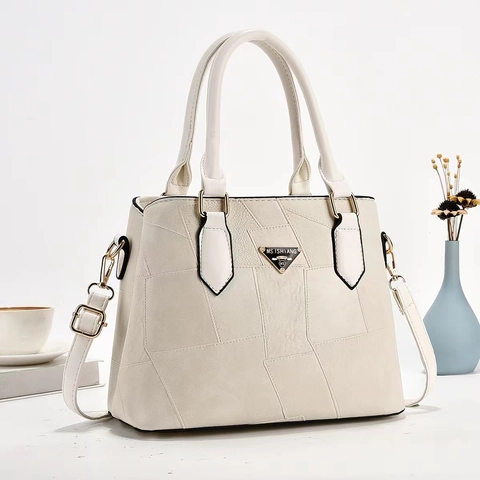 Patchwork PU Leather Handbag Women Crossbody Shoulder Bag Large Capacity Top Handle Purse Elegant Fashion