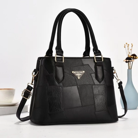 Patchwork PU Leather Handbag Women Crossbody Shoulder Bag Large Capacity Top Handle Purse Elegant Fashion