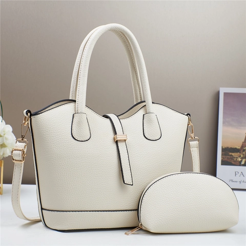 Women Chic Lychee Texture PU Leather Tote Bag And Pouch Large Capacity Shoulder Crossbody Bag For Daily Commuting