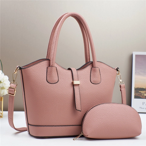 Women Chic Lychee Texture PU Leather Tote Bag And Pouch Large Capacity Shoulder Crossbody Bag For Daily Commuting