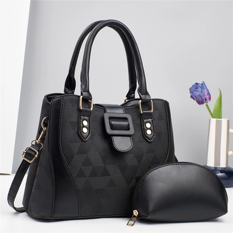 PU Leather Handbag And Pouch Geometric Diamond Pattern Large Capacity Shoulder Crossbody Purse Fashion For Women