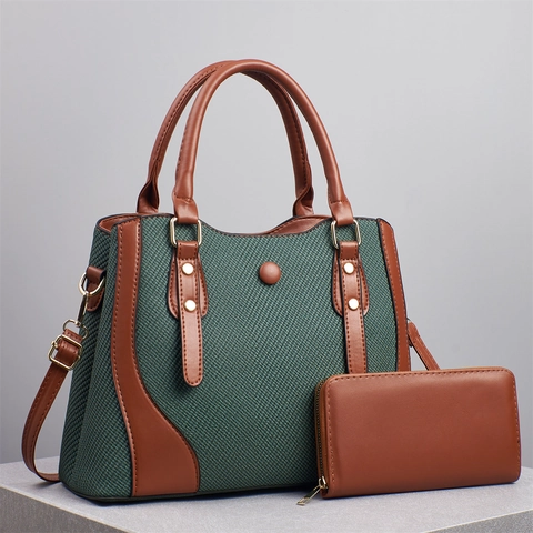 Borsa A Mano E Portafoglio Da Donna Tessuto Intrecciato Pelle PU Tote Borsa A Tracolla Grande Capacità Elegante Urbano
