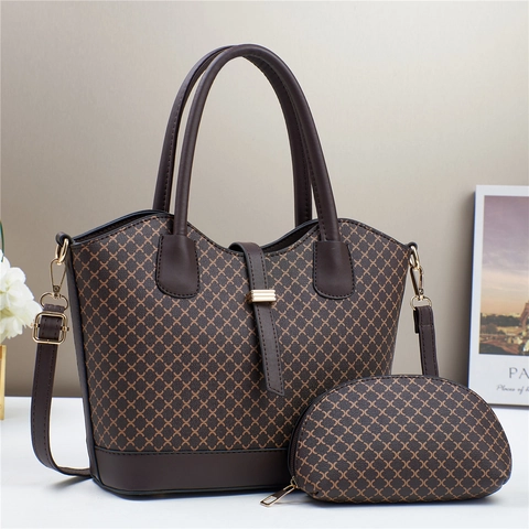 Bucket Bag And Pouch For Women PU Leather Diamond Grid Print Large Capacity Elegant Crossbody Handbag