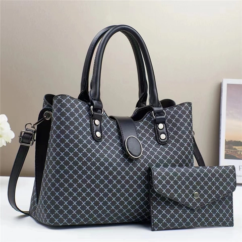 Printed PU Leather Tote And Wallet Retro Crossbody Shoulder Bag Large Capacity Patterned Handbag For Women