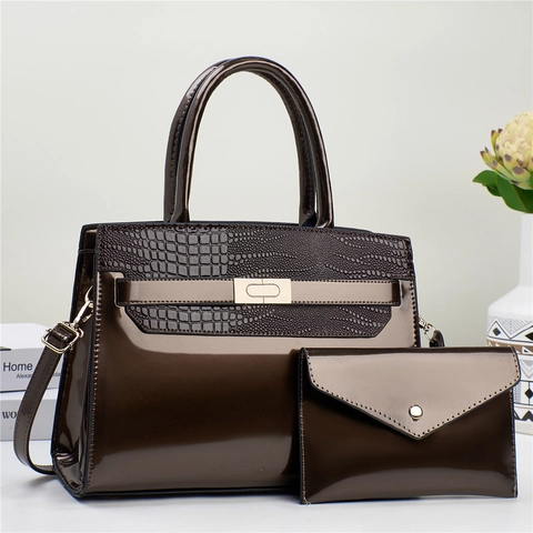 Elegante Borsa A Mano Da Donna E Pochette A Busta Pelle PU Verniciata Motivo Coccodrillo Hardware Dorato Grande Capacità Borsa A Tracolla Versatile