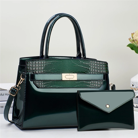 Elegante Borsa A Mano Da Donna E Pochette A Busta Pelle PU Verniciata Motivo Coccodrillo Hardware Dorato Grande Capacità Borsa A Tracolla Versatile