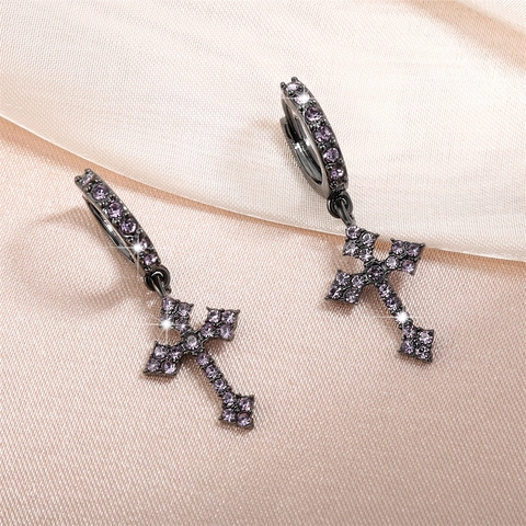 Kreuz Anhänger Hoop Ohrringe Messing Zirkonia Eingelegt Gothic Hip Hop Punk Schmuck Für Damen Herren