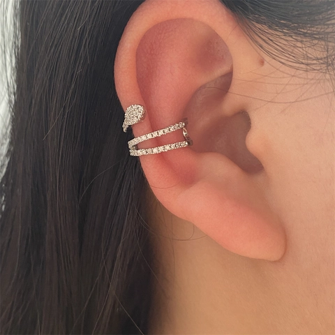 Mode Kupfer Schlange Ear Cuff Funkelnde Strass Manschette Ohne Ohrloch Elegante Ohrknochen Clip Damen Schmuck
