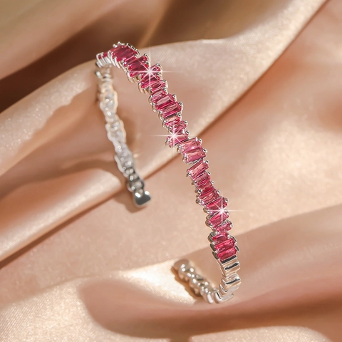 Geometric Irregular Zircon Cuff Bangle Brass Open Bracelet For Women Luxury High End Minimalist Fashion Jewelry