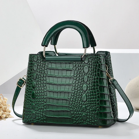 Borsa A Mano Da Donna Motivo Coccodrillo Pelle PU Grande Capacità Manico Borsa A Tracolla Vintage Moda Borsa Spalla