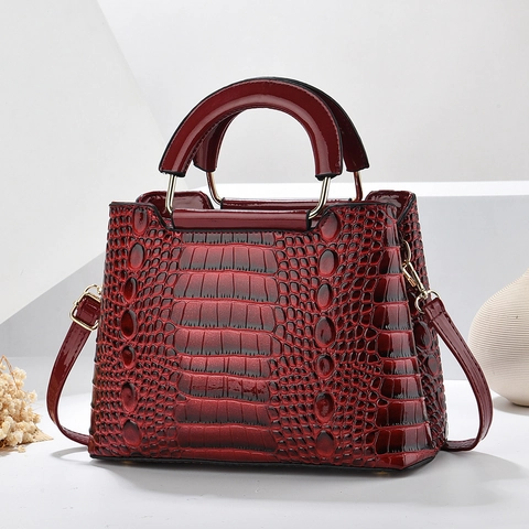 Borsa A Mano Da Donna Motivo Coccodrillo Pelle PU Grande Capacità Manico Borsa A Tracolla Vintage Moda Borsa Spalla