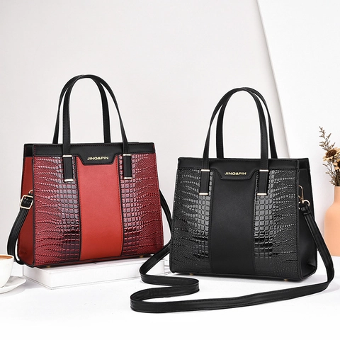 Bolso De Mano Y Cartera Para Mujer Cuero PU Patrón Cocodrilo Bolso De Hombro Cruzado Color Contrastante Elegante