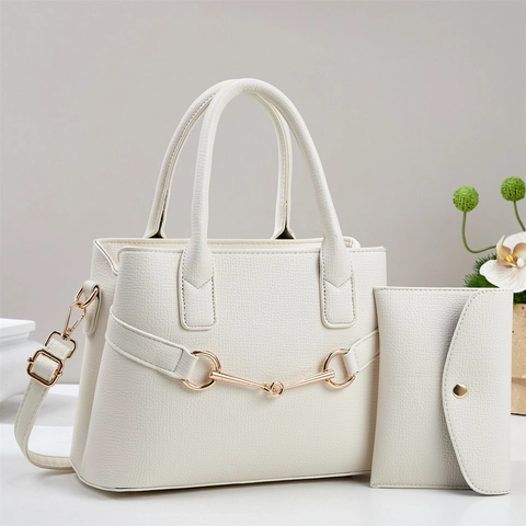 Litchi Pattern PU Leather Handbag And Wallet For Women Fashion Horsebit Decor Shoulder Crossbody Bag Large Capacity