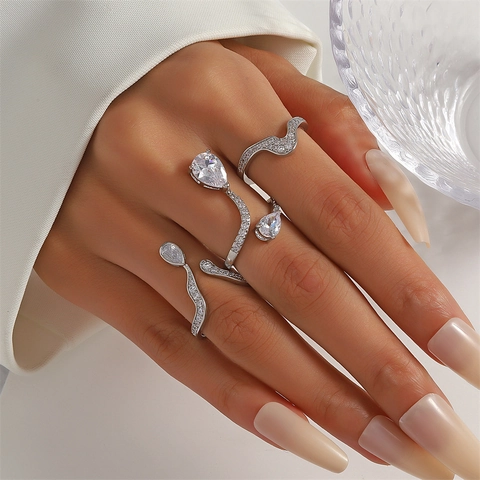 Anello Regolabile Forma Serpente Elegante Per Donna Ottone Con Zirconia Pietra Goccia Acqua Design Ondulato Gioielli
