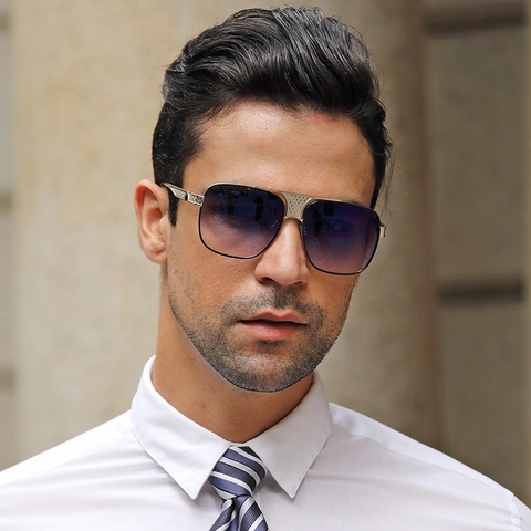 Fashion Square Sunglasses For Men Metal Frame With PC Gradient Lenses UV400 Protection Classic Pilot Style Outdoor Eyewear