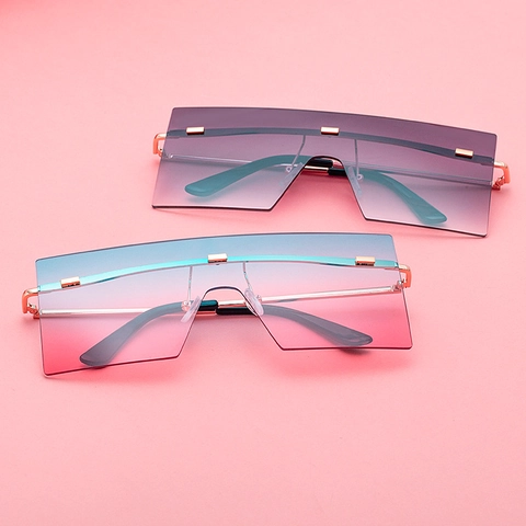 Oversized Square Sunglasses Rimless Gradient Lens UV Protection Fashion Metal Frame Eyewear For Women Outdoor Streetwear