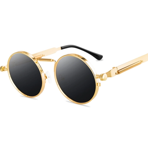 Lunettes De Soleil Rondes Steampunk Monture Métallique Branche Ressort Rétro Punk UV400 Unisex