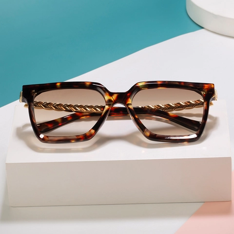 Oversized Vierkante Zonnebril Dames UV400 Mode Groot Frame Verloopglazen Metalen Gevlochten Poten Retro
