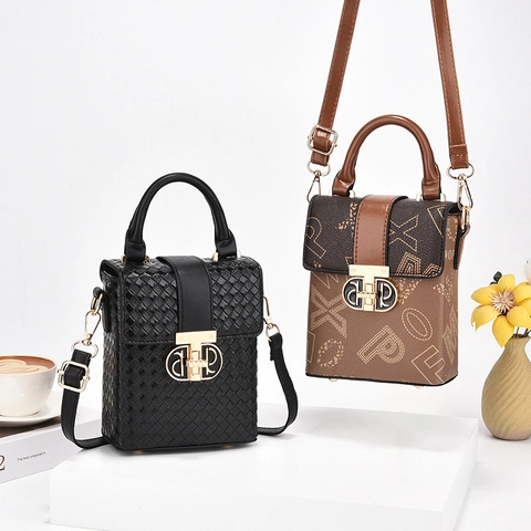 Mini Crossbody Telefoontas Voor Dames PU Leer Letterprint Retro Handtas Met Metalen Slot En Verstelbare Schouderriem